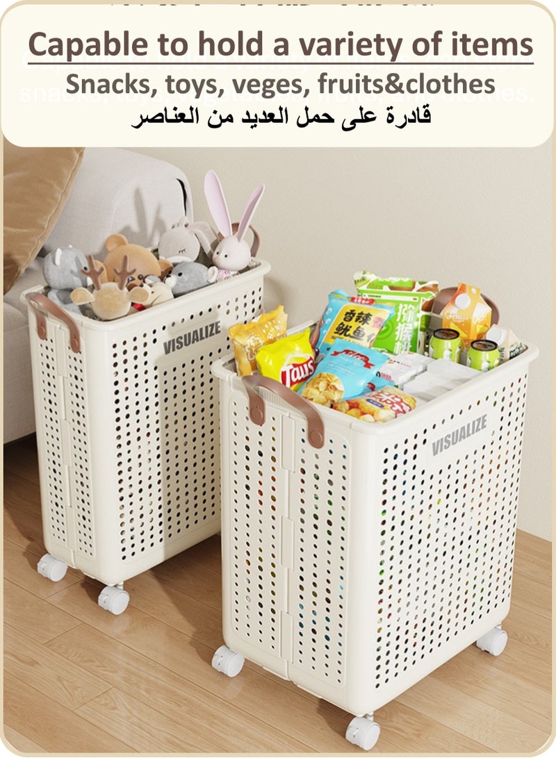 YooA 49×38×9.5cm Extra Large Collapsible Laundry Basket | With Wheels,Made of Durable Anti-Deformation Material, Large Foldable Laundry Hamper for Clothes, Toys & Fruits, Space-Saving, Easy to Move, Multi-Purpose Storage (White)  - Image 4
