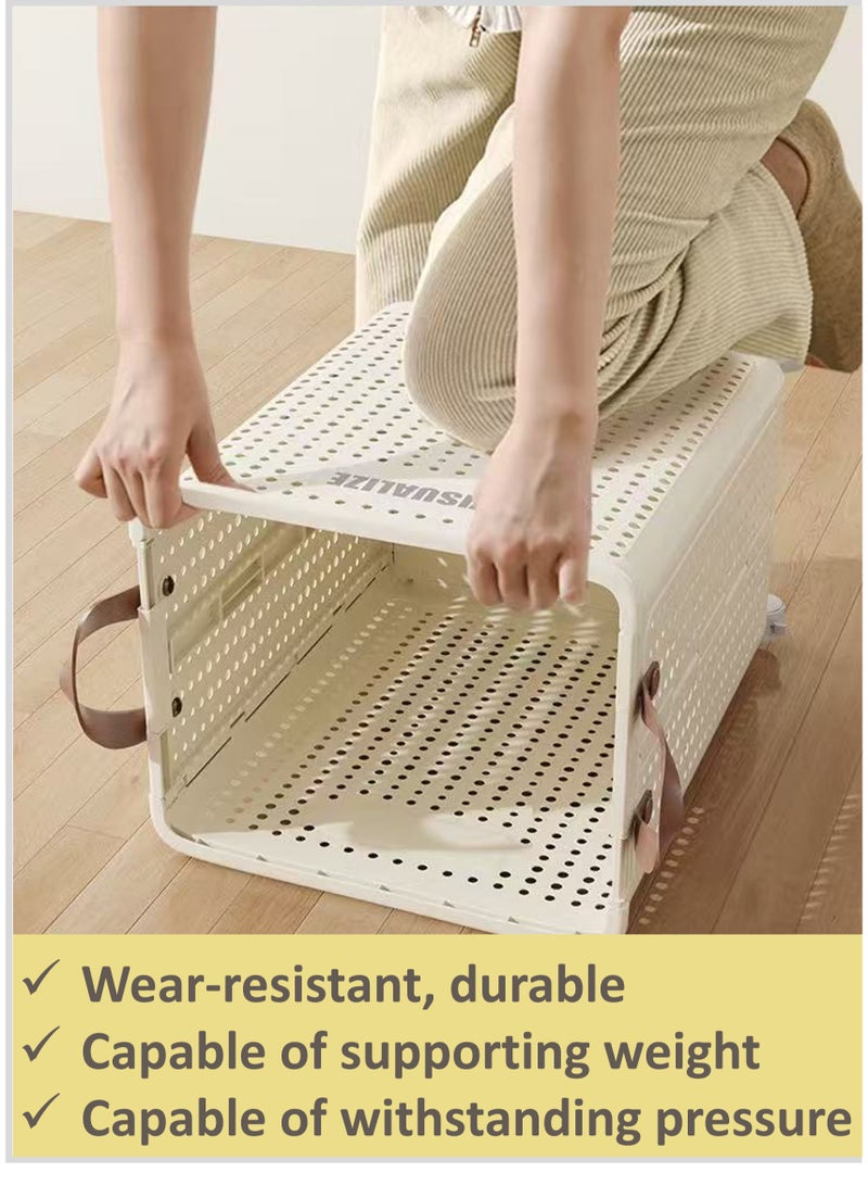 YooA 49×38×9.5cm Extra Large Collapsible Laundry Basket | With Wheels,Made of Durable Anti-Deformation Material, Large Foldable Laundry Hamper for Clothes, Toys & Fruits, Space-Saving, Easy to Move, Multi-Purpose Storage (White)  - Image 5