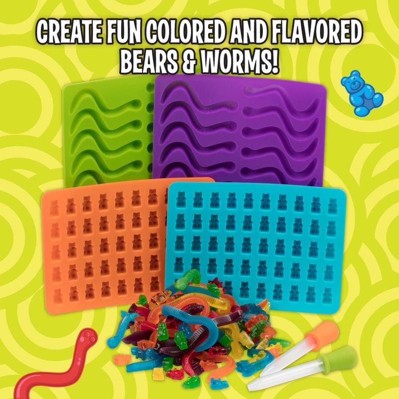 SCS Direct Gummy Bear & Worm Silicone Candy Molds (4pk) BPA-Free Nonstick Trays w 2 Droppers for Chocolate, Ice Cubes & More-Make up to 140 Candies for Holiday Parties-Fun Winter Activity, Gift, Stocking Stuffer - Image 5