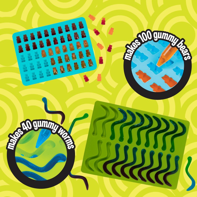 SCS Direct Gummy Bear & Worm Silicone Candy Molds (4pk) BPA-Free Nonstick Trays w 2 Droppers for Chocolate, Ice Cubes & More-Make up to 140 Candies for Holiday Parties-Fun Winter Activity, Gift, Stocking Stuffer - Image 4