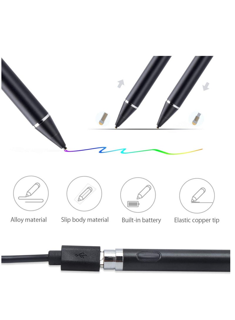DUSALA Active Stylus Pen for Touch Screens 1.5mm Fine Point Rechargeable Digital Pencil Capacitive Pen Fine Point Stylus Pen Pencil Compatible with iPhone iPad and Other Tablets (Black) - Image 3
