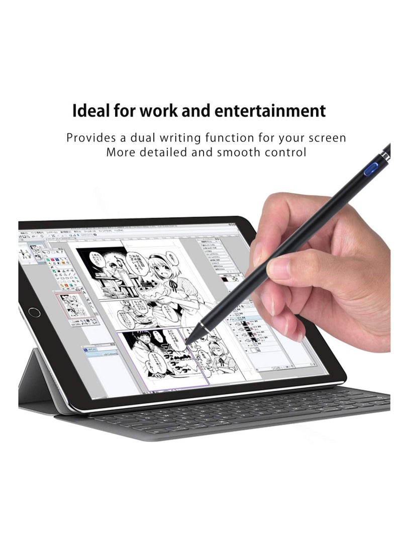 DUSALA Active Stylus Pen for Touch Screens 1.5mm Fine Point Rechargeable Digital Pencil Capacitive Pen Fine Point Stylus Pen Pencil Compatible with iPhone iPad and Other Tablets (Black) - Image 4