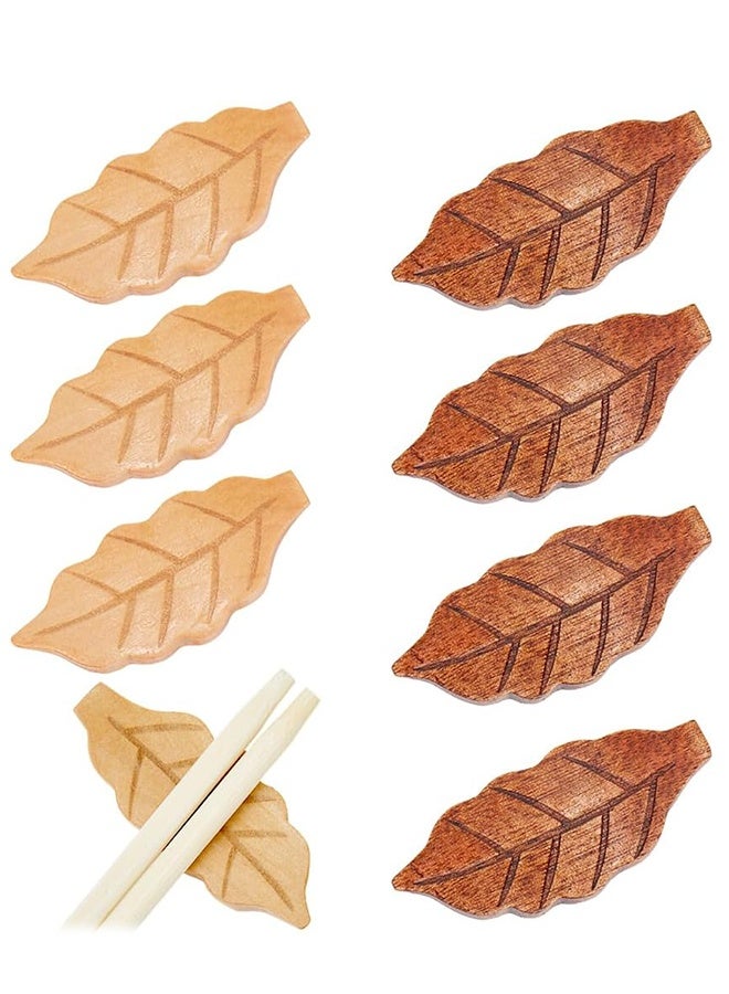Lemon 8Pcs 2 Colors Wooden Leaf Chopstick Rest, Natural Elegant Brown Leaf Chopstick Stand Rack, Portable, Washable, Reusable for Kitchen Supplies Cooking Utensils Tableware Gift Hotel - Image 1