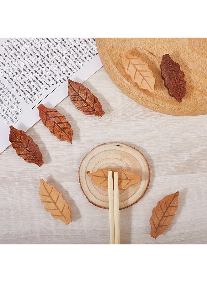 Lemon 8Pcs 2 Colors Wooden Leaf Chopstick Rest, Natural Elegant Brown Leaf Chopstick Stand Rack, Portable, Washable, Reusable for Kitchen Supplies Cooking Utensils Tableware Gift Hotel - Image 4