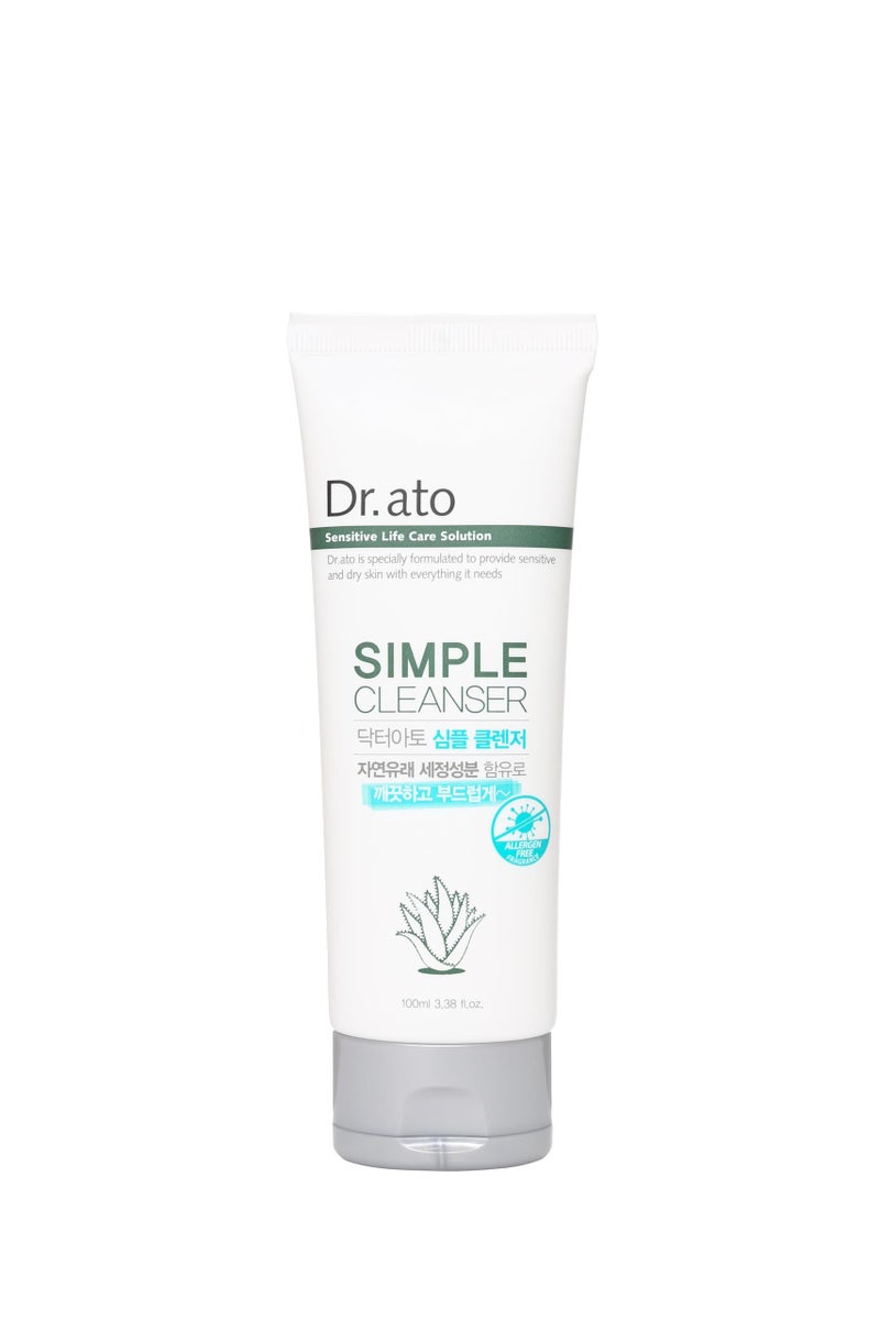 Dr.ato Simple Cleanser for Dry and Sensitive Skin - Hypoallergenic, Naturally Derived Ingredients, Moisturizing and Soothing, Korean Skincare (3.38 Fl Oz) - Image 1