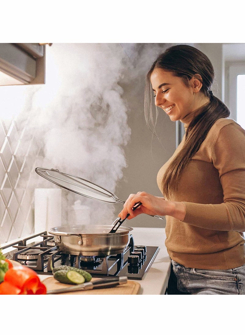 Stainless Steel Grease Splatter Screen with Silicone Handle, 99% Oil Splash Protection, Keeps Your Kitchen Clean and Safe - Image 3