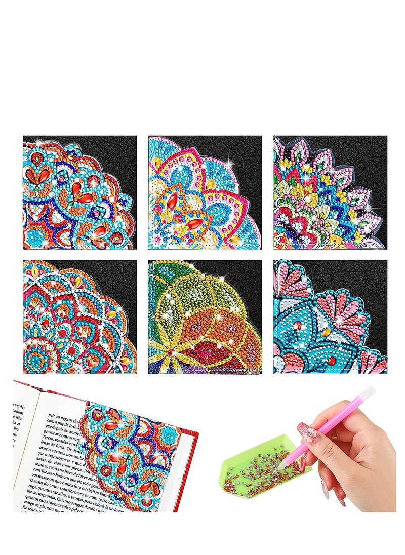 SYOSI Diamond Painting Corner Bookmark, DIY Rhinestone PU Leather Painting Kits, Triangle Diamond Art Bookmarks for Home Office School Beginner Adults Kids Reading Book 6 Pcs  - Image 1