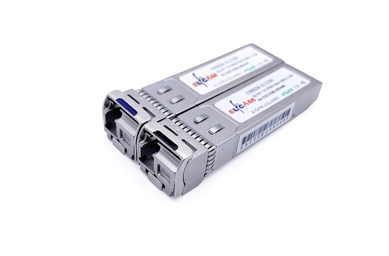 Elfcam ® - 1 Pair 10Gb SFP+ BIDI Transceiver Module with LC/UPC Fiber Port Simplex Singlemode SM, DDM 20KM, Compatible with Cisco, Ubiquiti, Mikrotik, D-Link and Open Switch - Image 1