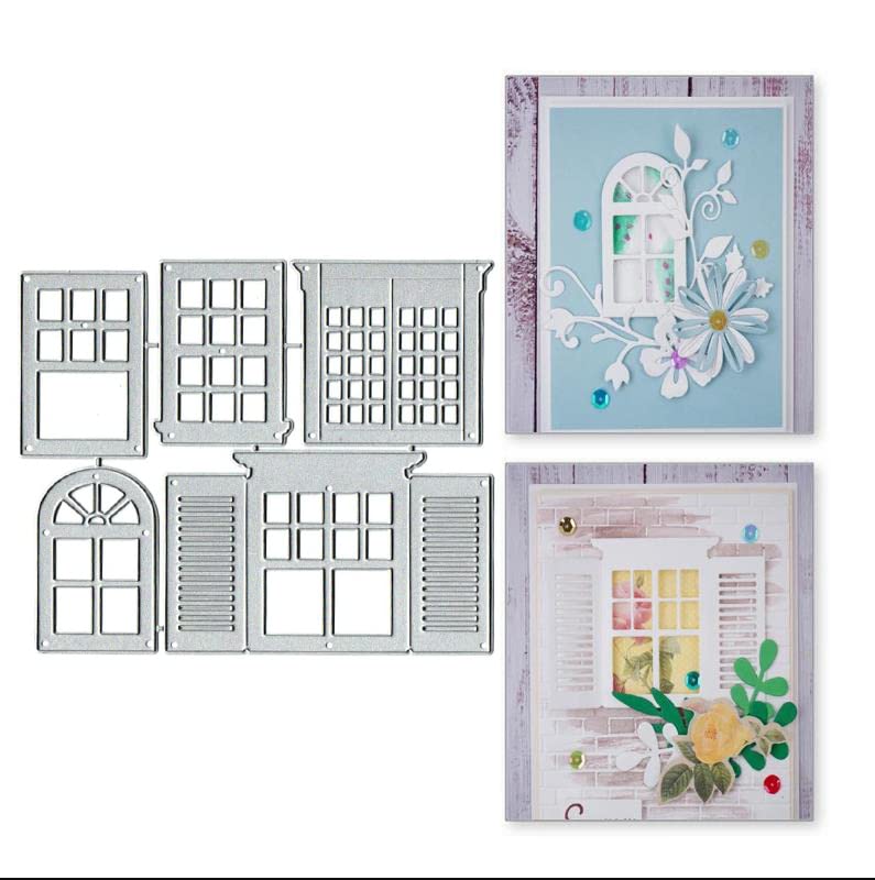 5Pcs Window Curtain Cutting Die Cuts DIY Crafts Template 5Pcs Window Curtain Scrapbook Cards Cutting Dies Cut Stencils for DIY Embossing Card Making Decorative Paper Dies Scrapbooking