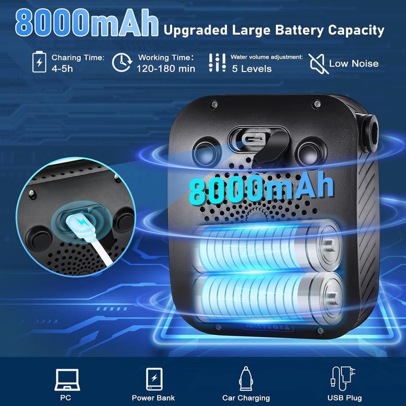 Spopal 8000mAh Rechargeable Portable Camping Shower with 5 Adjustable Speeds and 4 Spray Modes - Image 2