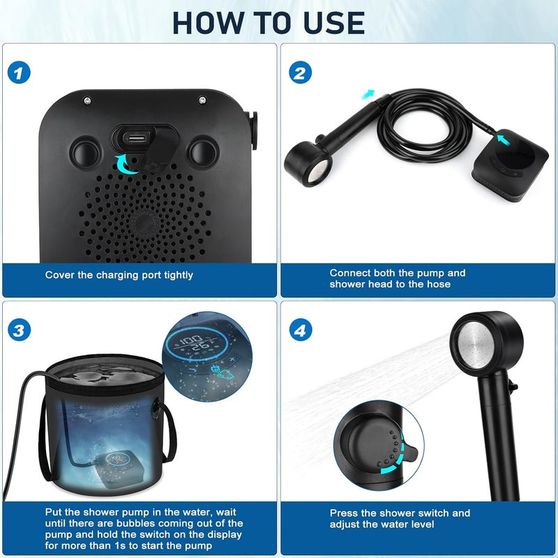 Spopal 8000mAh Rechargeable Portable Camping Shower with 5 Adjustable Speeds and 4 Spray Modes - Image 5