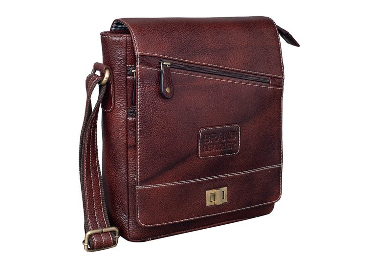 BRAND LEATHER Men's and Women's Leather Sling Messenger Bag (Brown) - Image 1