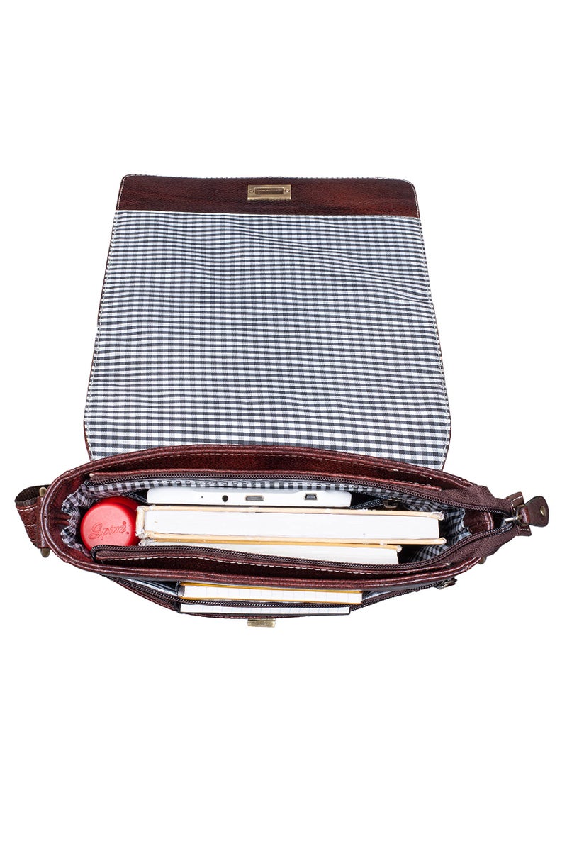 BRAND LEATHER Men's and Women's Leather Sling Messenger Bag (Brown) - Image 5