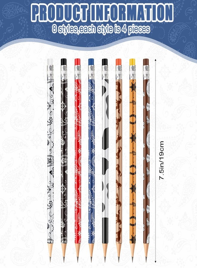 Teling 32 Pcs Western Cowboy Cowgirl Pencils for Kids Fun Cowboy Horse Theme Decorative Wood Pencils with Eraser for Horse Racing Party Favors Students Teacher Student Reward, 8 Styles - Image 2