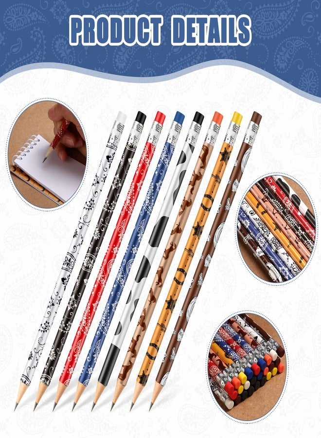 Teling 32 Pcs Western Cowboy Cowgirl Pencils for Kids Fun Cowboy Horse Theme Decorative Wood Pencils with Eraser for Horse Racing Party Favors Students Teacher Student Reward, 8 Styles - Image 3