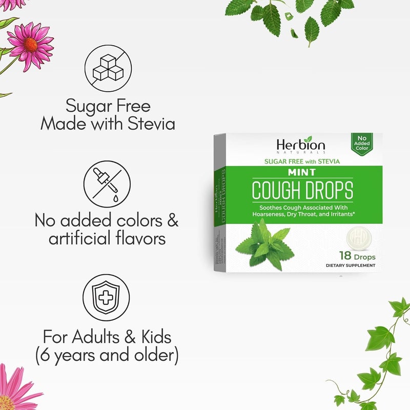 HERBION Naturals Cough Drops Sugar Free with Stevia Dietary Supplement Soothes Cough for Adults  Children Over 6 Years 18 Count Mint Pack of 1 - Image 4