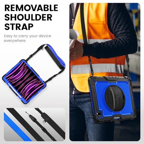 Timecity for iPad Pro 12.9 Case 6th/5th/4th/3rd Gen, 360° Rotating Stand, Pencil Holder & Wireless Charging, Shockproof with Screen Protector & Shoulder Strap - for Designers & Professionals-Dark Blue - Image 5