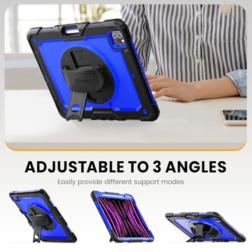 Timecity for iPad Pro 12.9 Case 6th/5th/4th/3rd Gen, 360° Rotating Stand, Pencil Holder & Wireless Charging, Shockproof with Screen Protector & Shoulder Strap - for Designers & Professionals-Dark Blue - Image 4