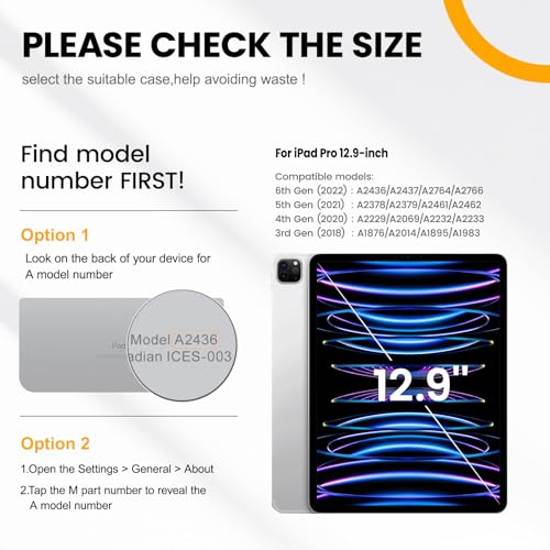 Timecity for iPad Pro 12.9 Case 6th/5th/4th/3rd Gen, 360° Rotating Stand, Pencil Holder & Wireless Charging, Shockproof with Screen Protector & Shoulder Strap - for Designers & Professionals-Dark Blue - Image 2