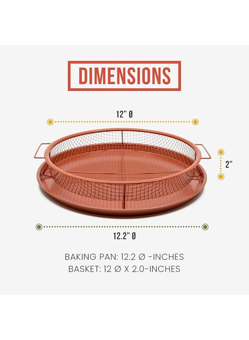 يلا جوي طقم سلة وصينية التقطيع - 2 قطع، صحن كبير للفرن مع خيار المقلاة الهوائية، أواني طهي خالية من الزيت، أواني طهي كاملة الحجم للفرن وإكسسوارات المقلاة الهوائية لأي مطبخ، 12.2 بوصة (نحاس) - Image 3