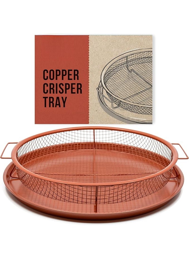 يلا جوي طقم سلة وصينية التقطيع - 2 قطع، صحن كبير للفرن مع خيار المقلاة الهوائية، أواني طهي خالية من الزيت، أواني طهي كاملة الحجم للفرن وإكسسوارات المقلاة الهوائية لأي مطبخ، 12.2 بوصة (نحاس) - Image 1