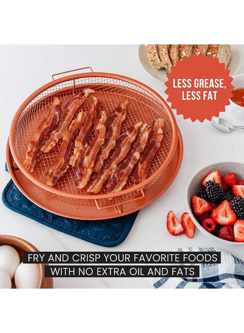 يلا جوي طقم سلة وصينية التقطيع - 2 قطع، صحن كبير للفرن مع خيار المقلاة الهوائية، أواني طهي خالية من الزيت، أواني طهي كاملة الحجم للفرن وإكسسوارات المقلاة الهوائية لأي مطبخ، 12.2 بوصة (نحاس) - Image 4