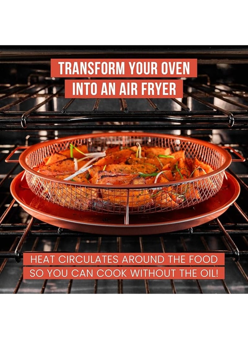 يلا جوي طقم سلة وصينية التقطيع - 2 قطع، صحن كبير للفرن مع خيار المقلاة الهوائية، أواني طهي خالية من الزيت، أواني طهي كاملة الحجم للفرن وإكسسوارات المقلاة الهوائية لأي مطبخ، 12.2 بوصة (نحاس) - Image 5