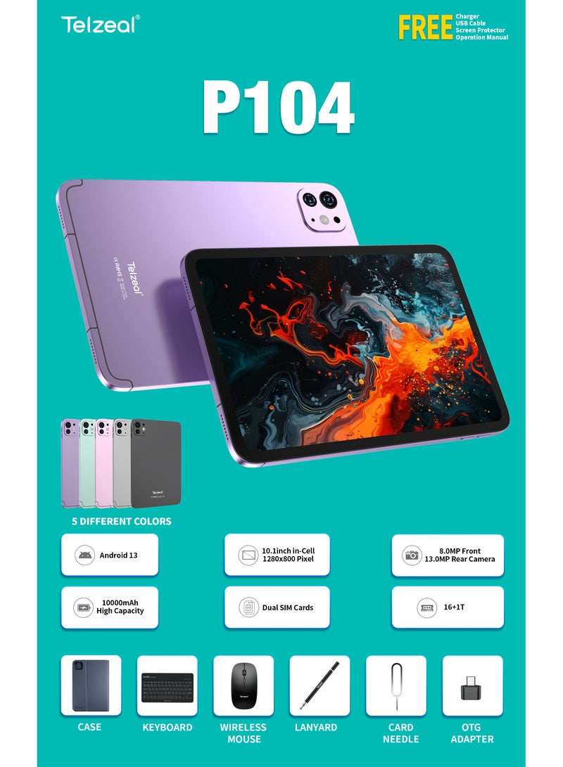 تلزيل تابلت Telzeal P104 بشاشة 10.1 بوصة، يعمل بنظام أندرويد 13، مع شريحتي اتصال، وذاكرة وصول عشوائي (RAM) بسعة 16 جيجابايت، وسعة تخزين قابلة للتوسعة 1 تيرابايت، وبطارية عالية السعة 10000 مللي أمبير/ساعة، لون رمادي - Image 2