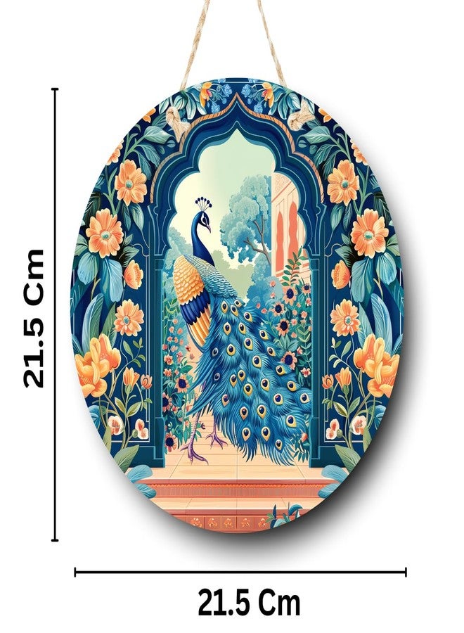 RADIQORE Decorative Pichwai Art Wooden Wall Hanging Decoration Items for Home | Bedroom | Mdf Designer Artwork for Living Room | Ideal Gift | Stylish Modern Decor Item for Hall (Set of 2) (Peacock 5) - Image 4