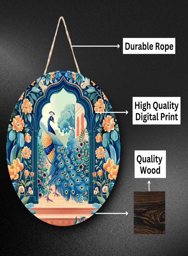RADIQORE Decorative Pichwai Art Wooden Wall Hanging Decoration Items for Home | Bedroom | Mdf Designer Artwork for Living Room | Ideal Gift | Stylish Modern Decor Item for Hall (Set of 2) (Peacock 5) - Image 5