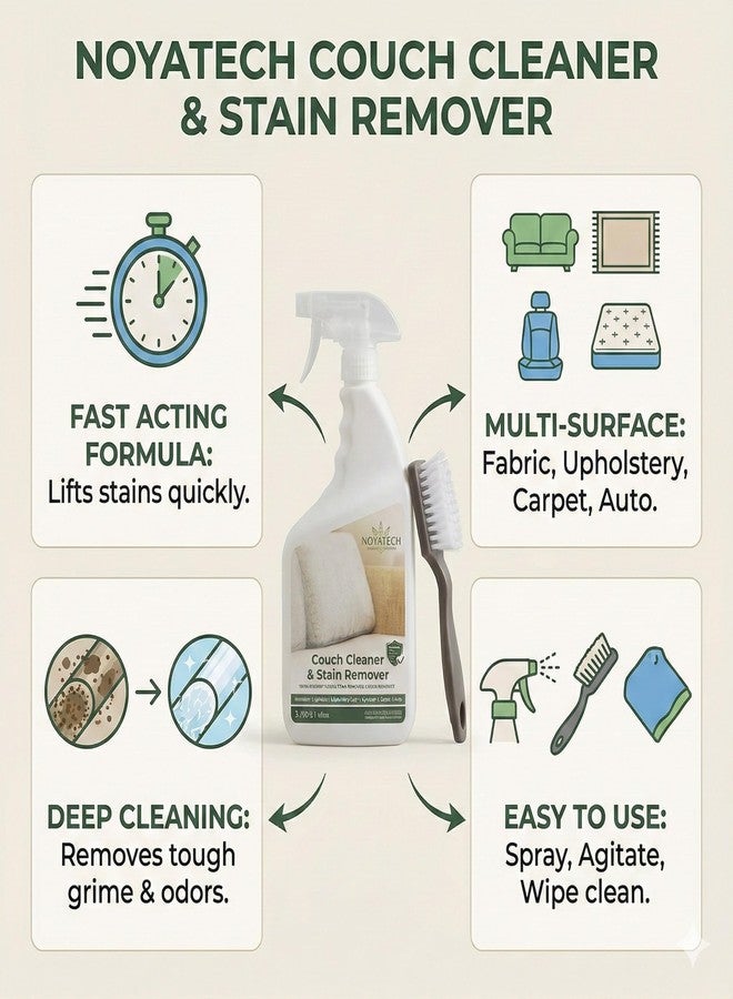 NOYATECH Couch Cleaner and Stain Remover Spray – Professional Strength, Multi-Surface Fabric and Upholstery Cleaner – Pet-Safe, Non-Toxic, Quick-Drying for Couches, Sofas & Car Interiors. - Image 5