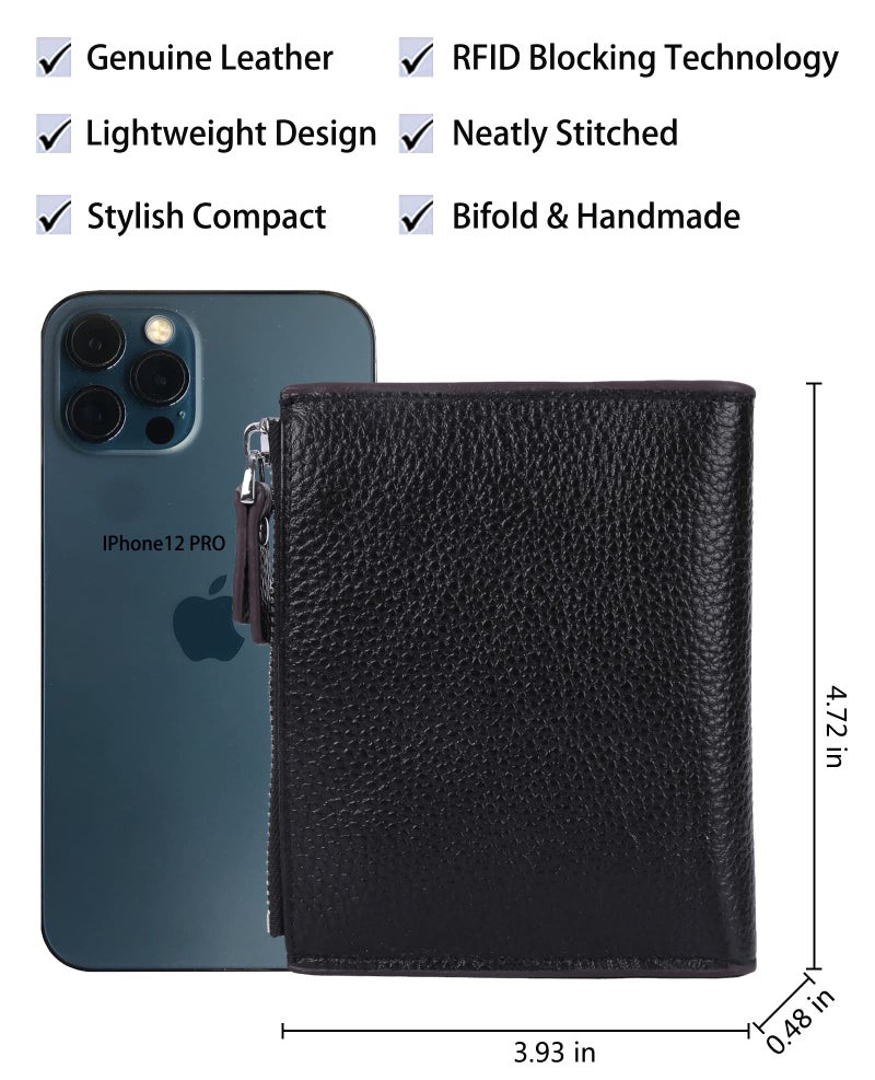 AINIMOER Women's RFID Blocking Leather Small Compact Bi-fold Zipper Pocket Wallet Card Case Purse with id Window (Lichee Black) - Image 3