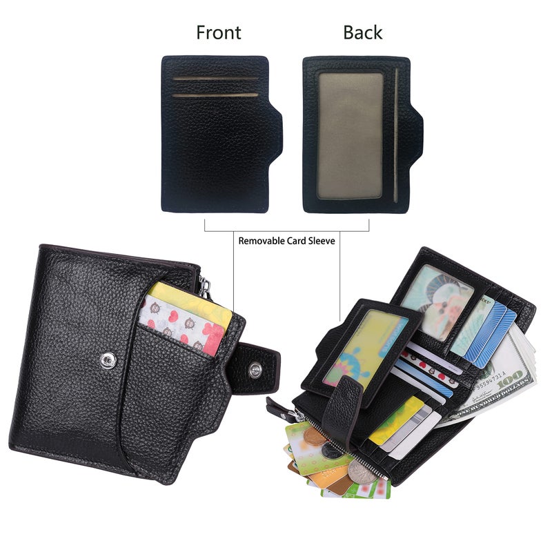 AINIMOER Women's RFID Blocking Leather Small Compact Bi-fold Zipper Pocket Wallet Card Case Purse with id Window (Lichee Black) - Image 2