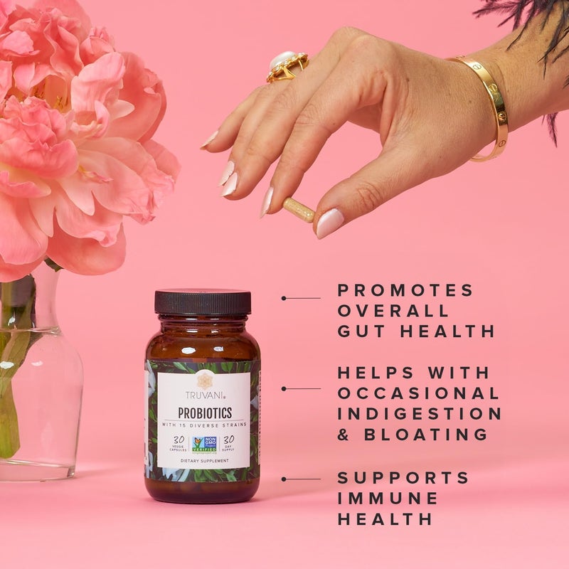Truvani Probiotic Supplement  30 Servings  15 Billion CFU  15 Diverse Strains for Digestive Immune  Brain Health Support  ShelfStable Vegan Capsules  NonGMO No Fillers - Image 3