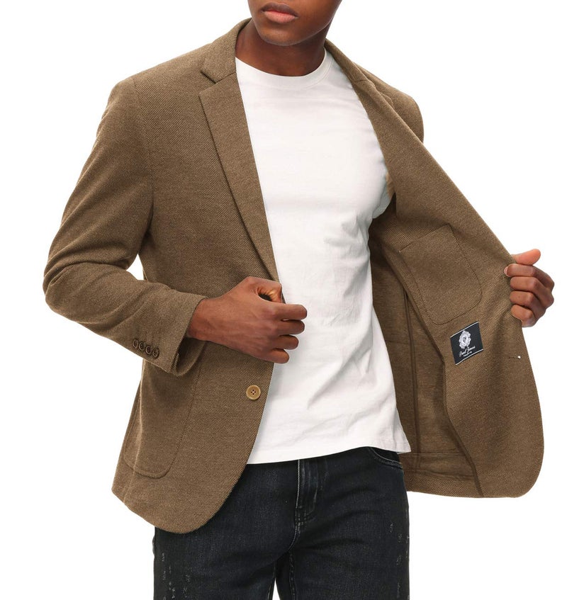 PJ PAUL JONES Casual Blazer for Men Regular Fit Two Button Stretch Knit Sports Coats Brown M - Image 2