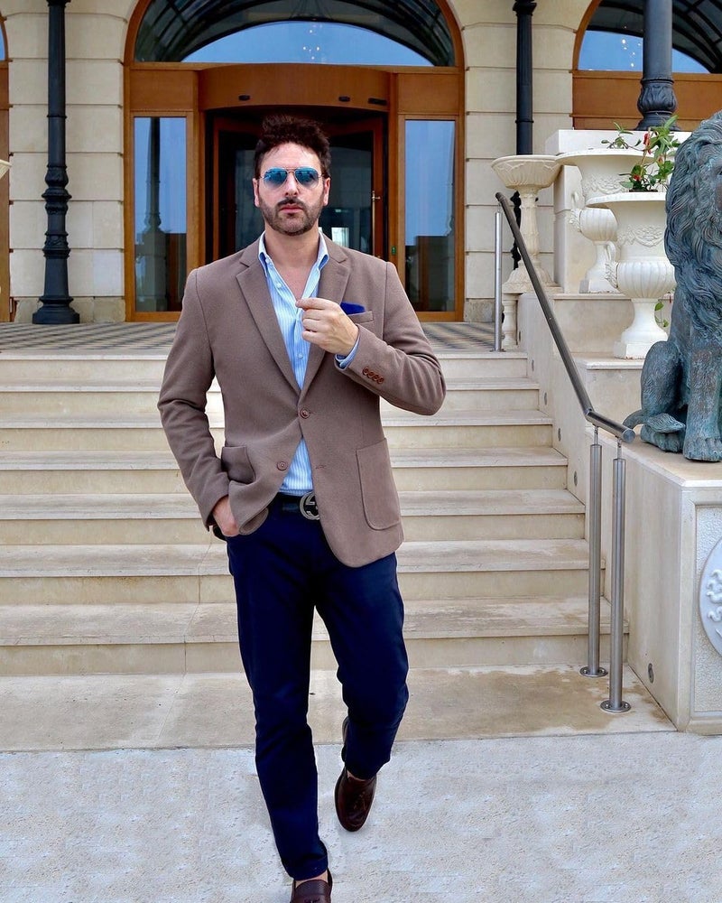 PJ PAUL JONES Casual Blazer for Men Regular Fit Two Button Stretch Knit Sports Coats Brown M - Image 3