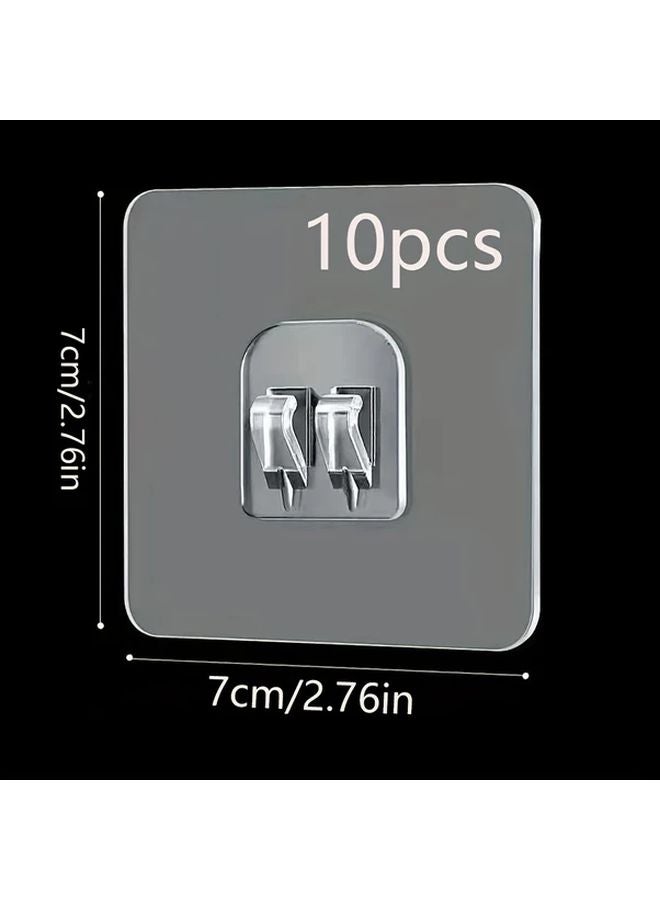 10 Pcs Transparent No Drill Adhesive Wall Hooks Heavy Duty Strong Hold Removable Damage Free - Image 1