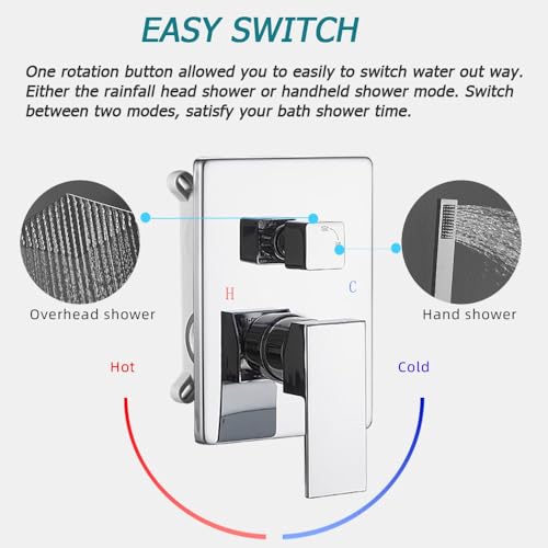 Heable Shower System with High Pressure Rainfall Shower Head, Handheld Shower head and Shower Faucet Trim, Rain Mixer Shower Set Wall Mounted Chrome（Valve Include） - Image 4