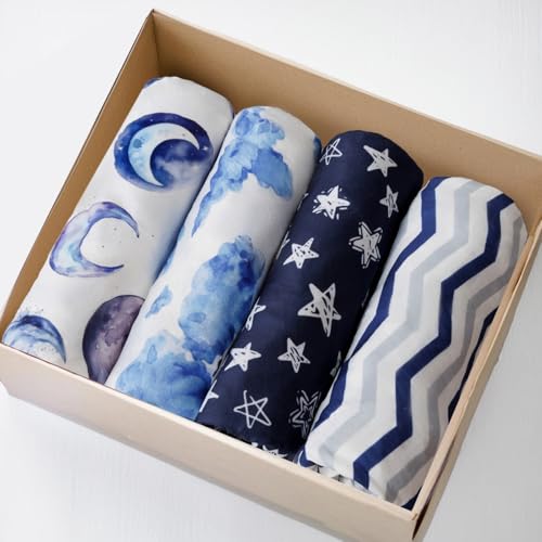 FIGEPO 4 Pack Breathable Bassinet Sheets for Baby Boys Neutral Unisex Soft Bassinet Fitted Sheets for Toddler Travel Bassinet (Sky) - Image 1