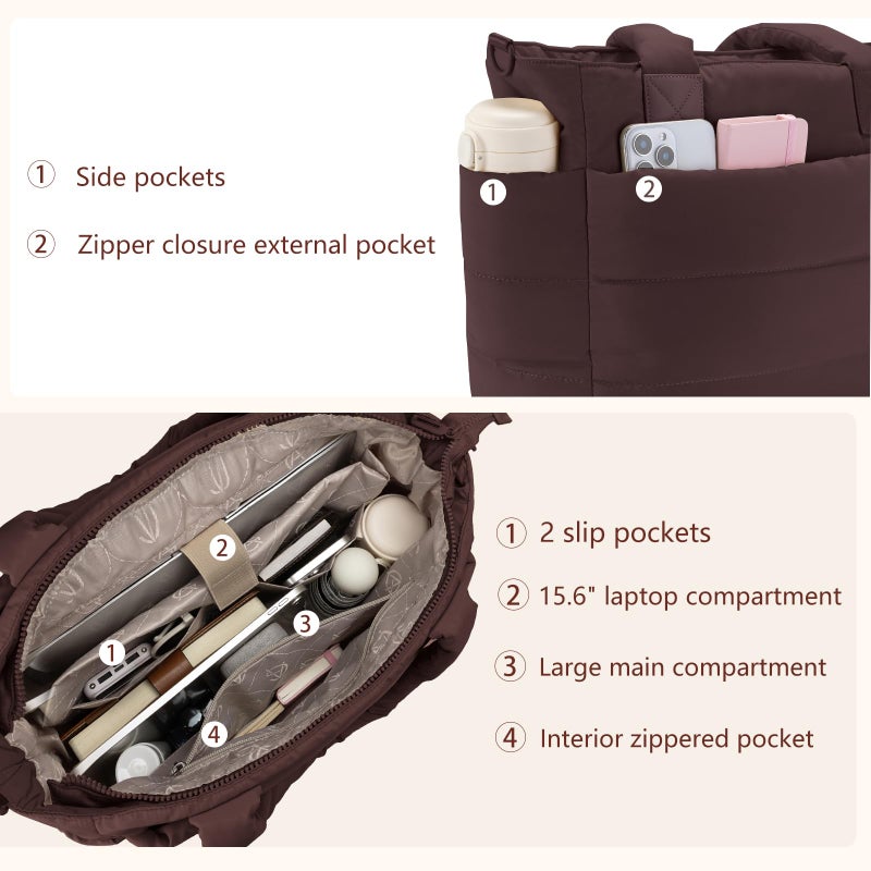 GASSDA Tote Bag for Women Lightweight Puffer Tote Bag Large Nurse Bags Handbag with Pockets Zipper Closure for Work Travel - Image 5