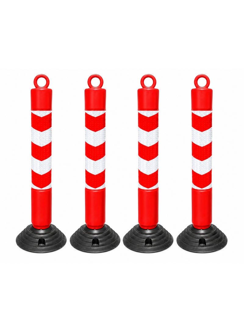 Safety traffic cones designed for parking areas; made of PVC, featuring a durable rubber base and a reflective body. Suitable for use at work sites, parking lots, private areas, and warehouses (Size: 80 cm). The package contains 4 pieces. - Image 1