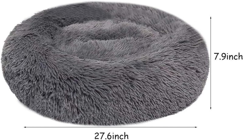 Faux Fur Dog Cat Bed, Shag Round Anti-Anxiety Pet Calming Doughnut Cuddler for Medium Large Puppy Kennel Cushion, Self Warming (28'' D x 8'' H, Dark Grey) - Image 5