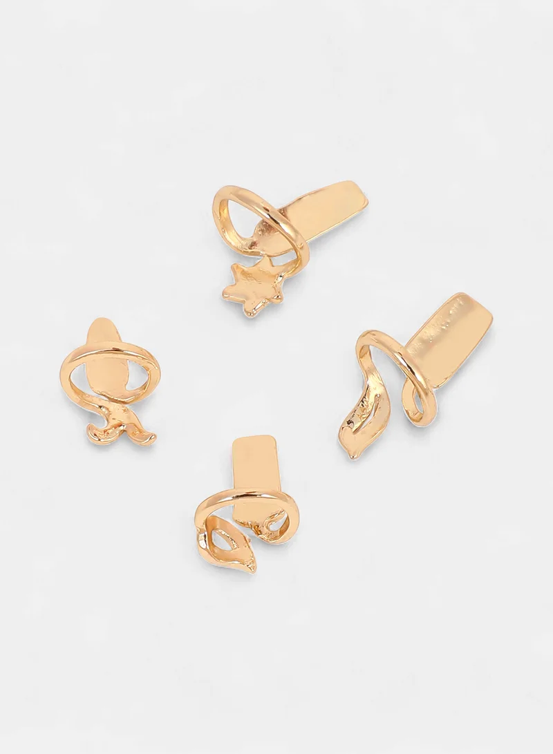 SOHI SOHI Women The Botanic Nail Ring Set | California  Colour | Set Of 4 | One-Size | Artificial Stone Alloy Material | Adjustable Closure | Ring For Casual & Evening Wear