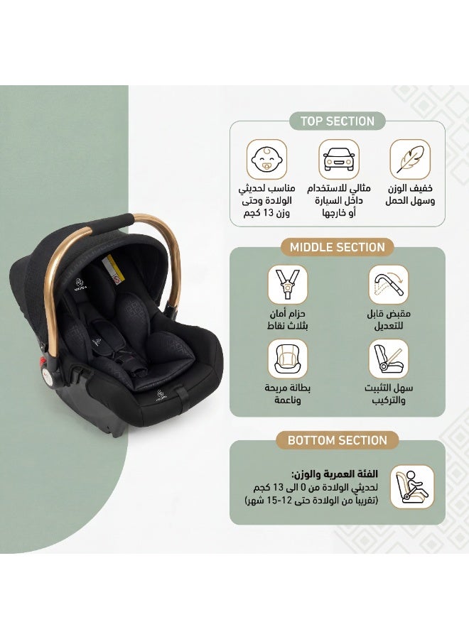 NIVORRA 3-in-1 Infant Car Seat & Carry Cot – Lightweight Portable Baby Carrier with 360° Safety Protection, Adjustable Canopy & 3-Point Harness for Newborns (0-15 Months) - Image 3