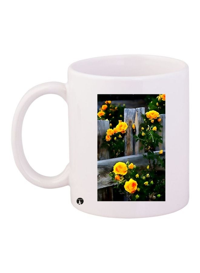 Roses Printed Coffee Mug White/Green/Yellow 11ounce