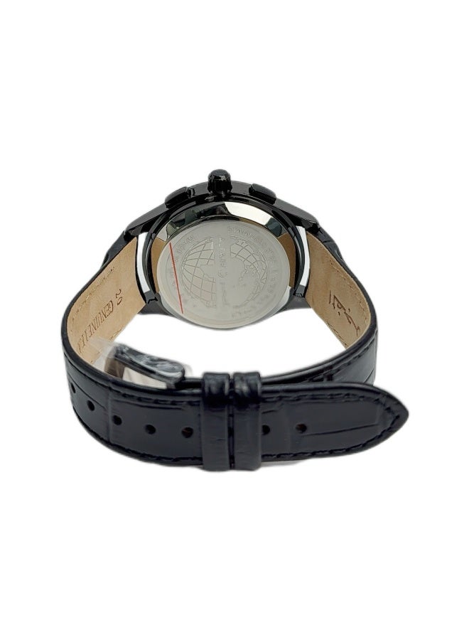 Al Fajr Analogue and digital dual-display Black circular dial wristwatch, black leather strap and white dial Minimalist and fashionable style watch WW-22BWL-HS - Image 3