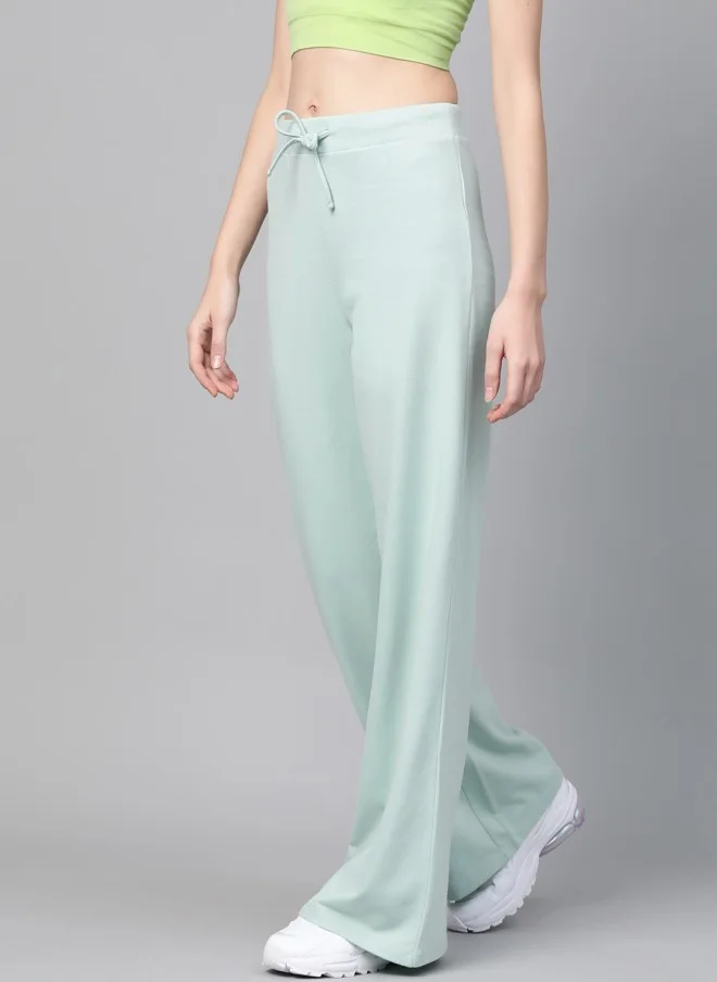 SASSAFRAS Mint Green Solid Wide Leg Track Pants for Women