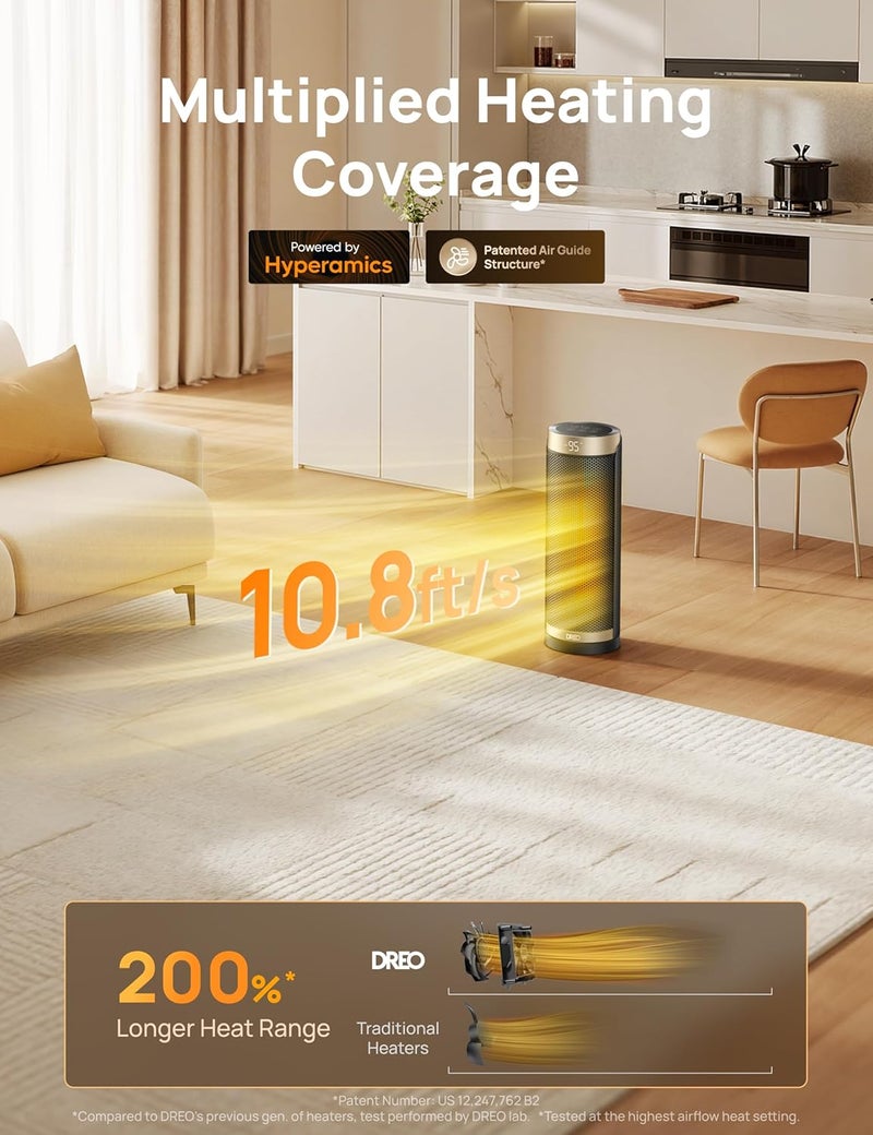 Dreo Space Heater, 1500W Electric Heaters for Indoor Use with Thermostat, 70° Oscillation, 8 Safety Protections, 5 Modes, Remote, 12H Timer, Quiet Portable Heater for Office, Bedroom, Large Room - Image 3