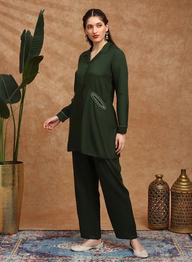 globus Embroidered Detail Pocket Shirt Style Tunic and Trousers Co-Ords