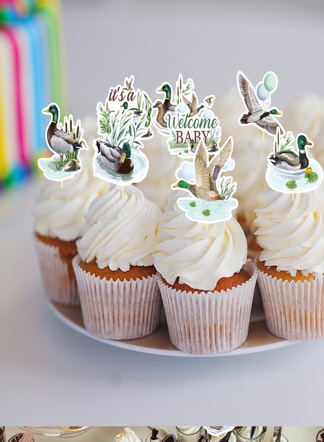 Rakuto Mallard Duck Baby Shower Decorations, 40PCS Duck Hunting Cupcake Toppers Party Decoration Welcome Baby Cupcake Picks Decor It’s a Boy Supplies - Image 5